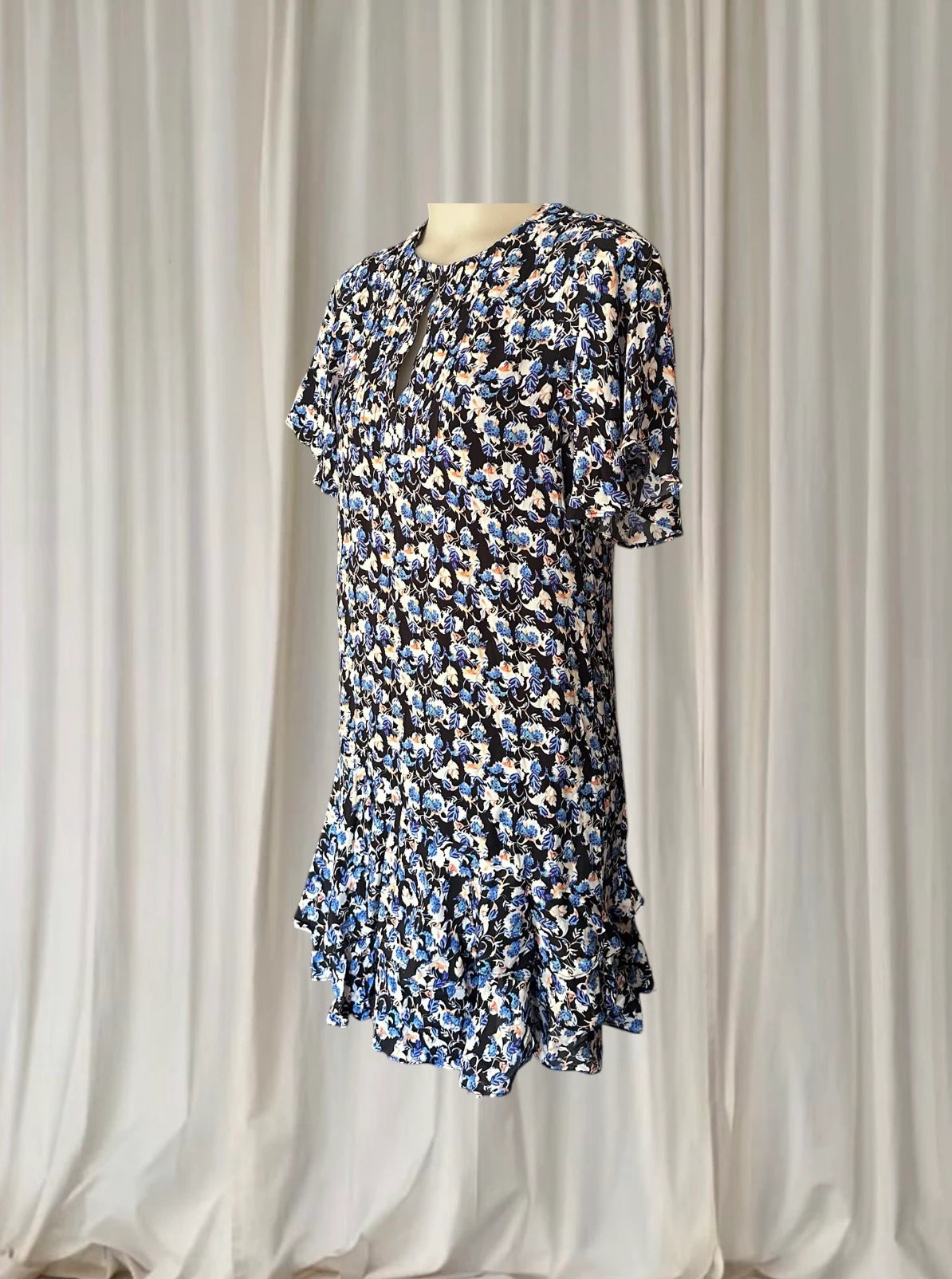 Reiss Lulu Floral Mini Dress - Blue Ditsy Print Keyhole Neckline UK 8 - Image 3