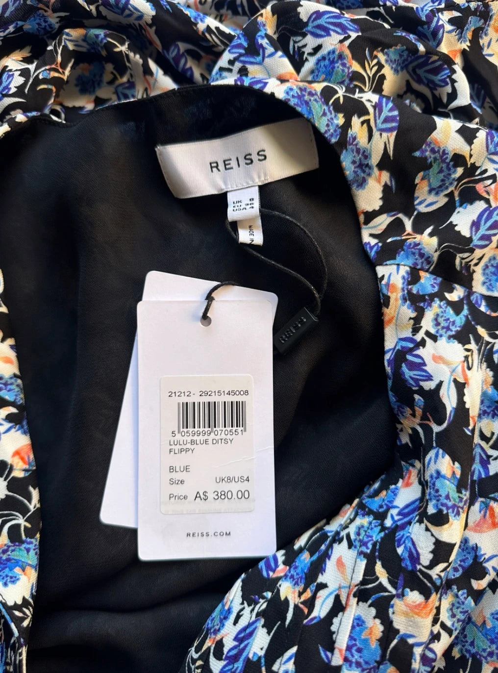 Reiss Lulu Floral Mini Dress - Blue Ditsy Print Keyhole Neckline UK 8 - Image 5