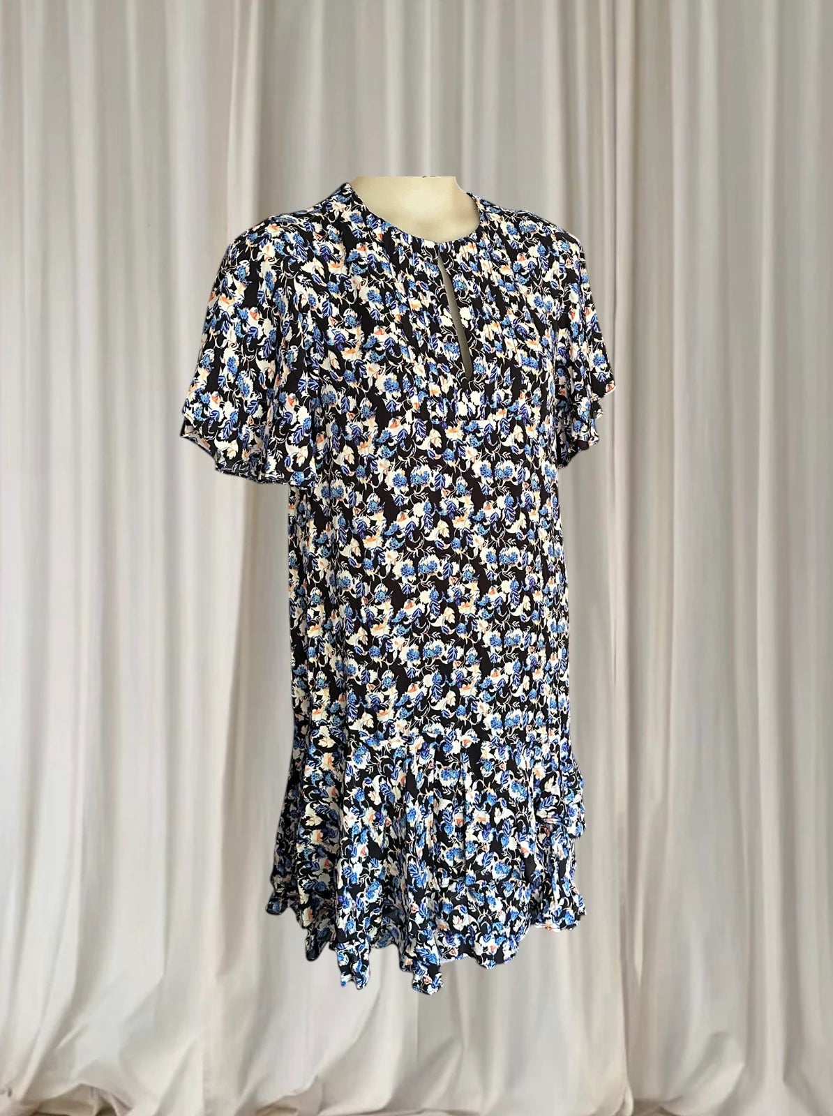 Reiss Lulu Floral Mini Dress - Blue Ditsy Print Keyhole Neckline UK 8 - Image 2