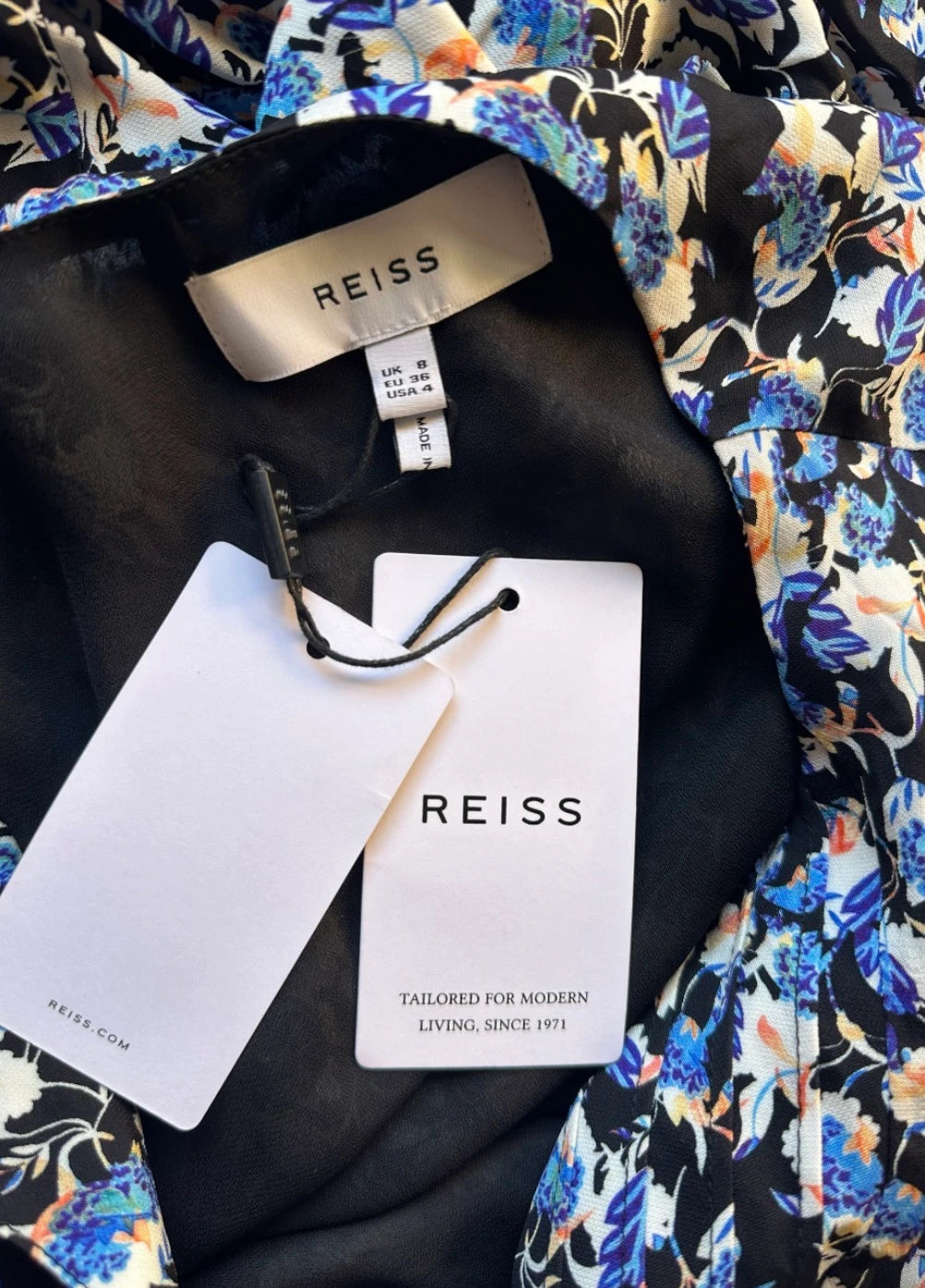 Reiss Lulu Floral Mini Dress - Blue Ditsy Print Keyhole Neckline UK 8 - Image 6