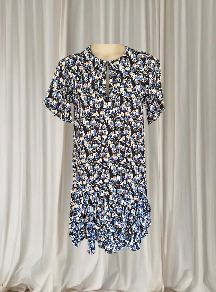Reiss Lulu Floral Mini Dress - Blue Ditsy Print Keyhole Neckline UK 8 - Image 1
