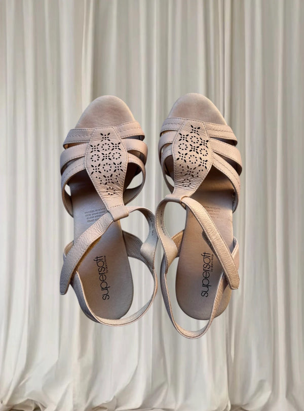 Supersoft by Diana Ferrari Leather Sandals - Ivanka Blush Block Heel 10 - Image 1