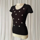 Luxe Apparel Ribbed Knit Top - Rhinestone Flower Embellishments - Image 2