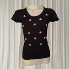 Luxe Apparel Ribbed Knit Top - Rhinestone Flower Embellishments - Image 1