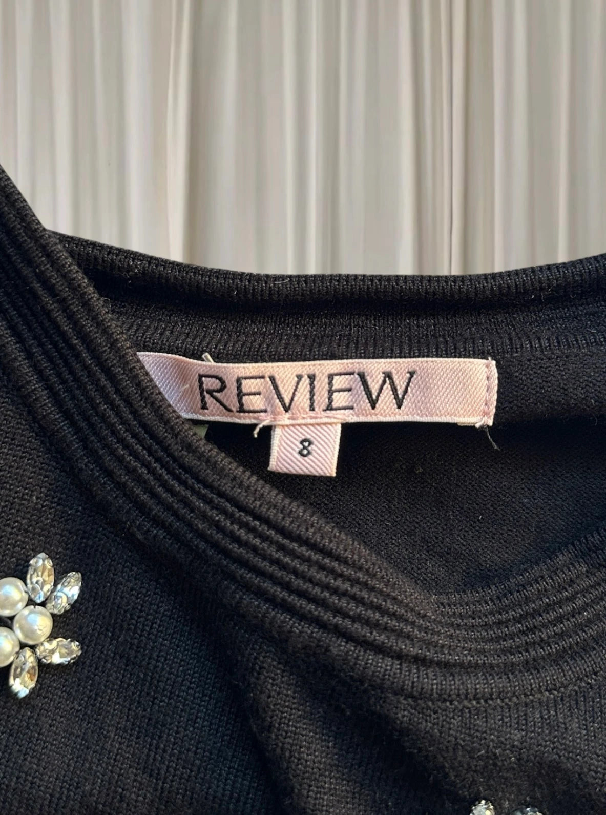 Luxe Apparel Ribbed Knit Top - Rhinestone Flower Embellishments - Image 5
