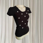 Luxe Apparel Ribbed Knit Top - Rhinestone Flower Embellishments - Image 3