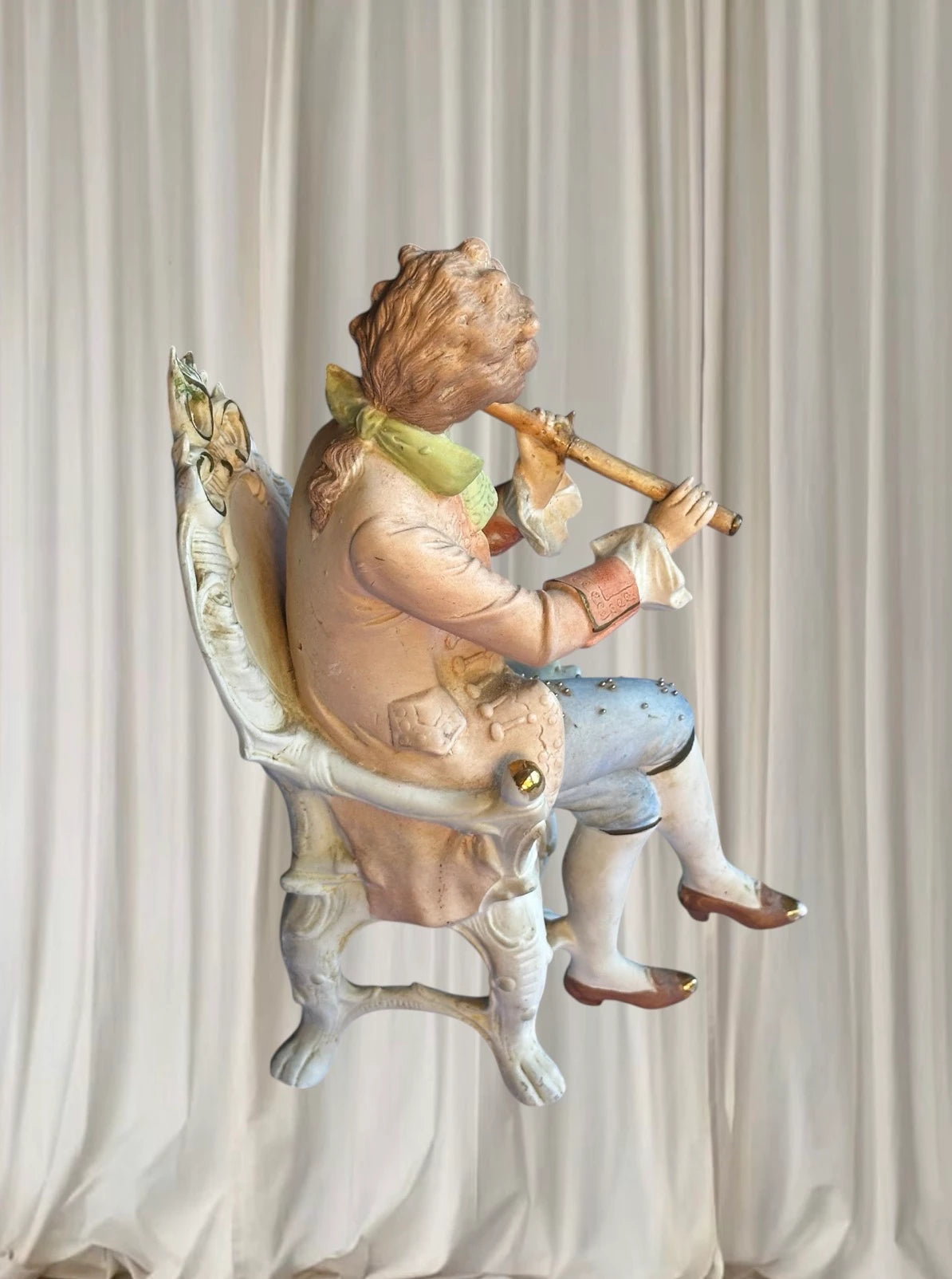 Vintage German Porcelain Figurine - Antique Hand-Painted Flute Player Statue - Image 4