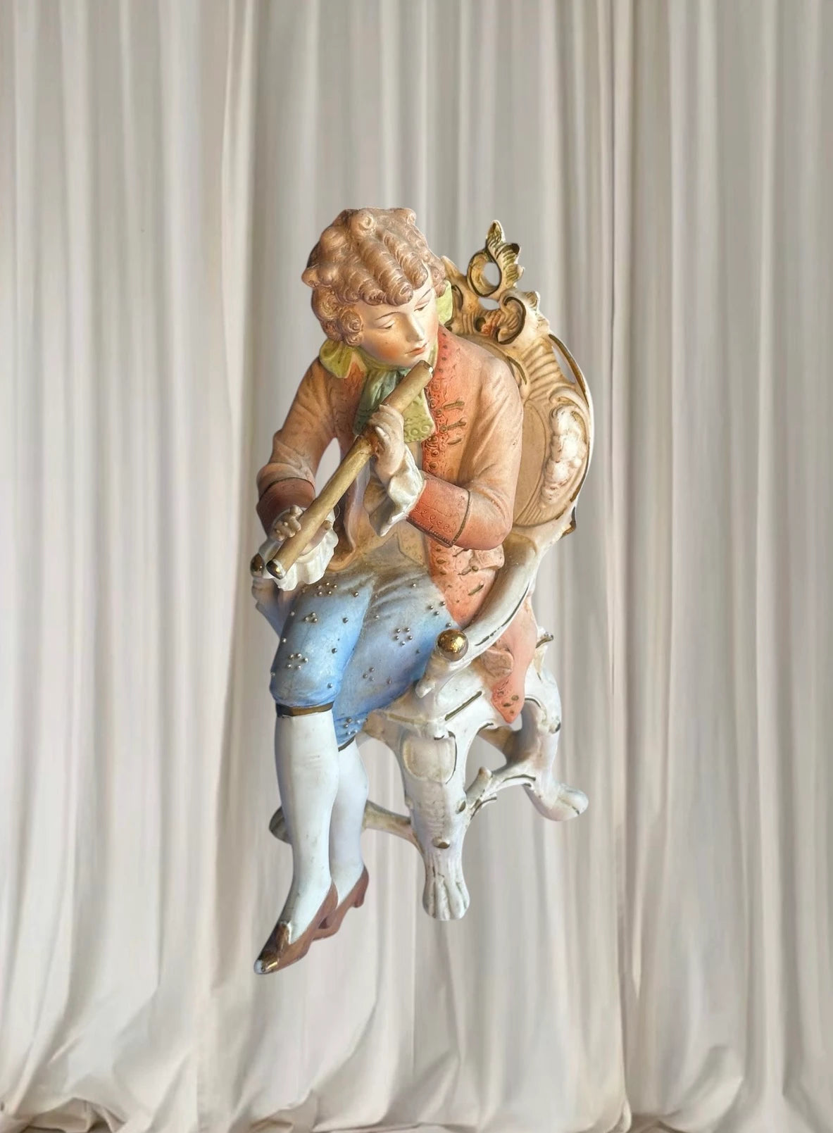 Vintage German Porcelain Figurine - Antique Hand-Painted Flute Player Statue - Image 3