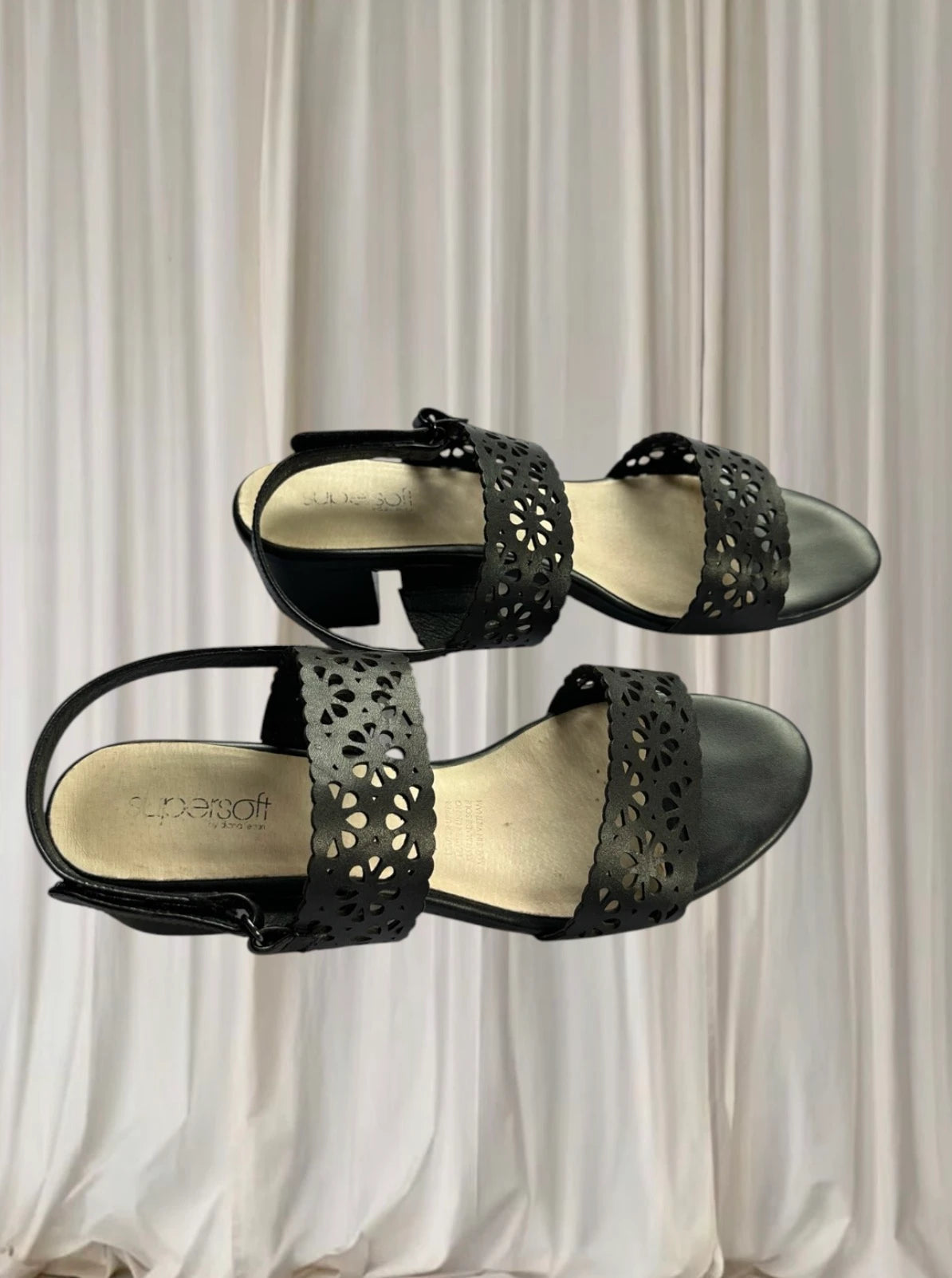 Supersoft by Diana Ferrari Block Heel Sandals - Black Laser Cut Leather 10 - Image 1