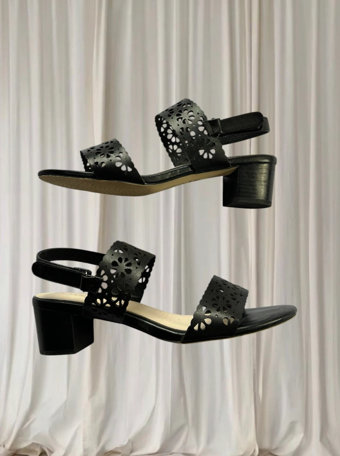 Supersoft by Diana Ferrari Block Heel Sandals - Black Laser Cut Leather 10 - Image 2