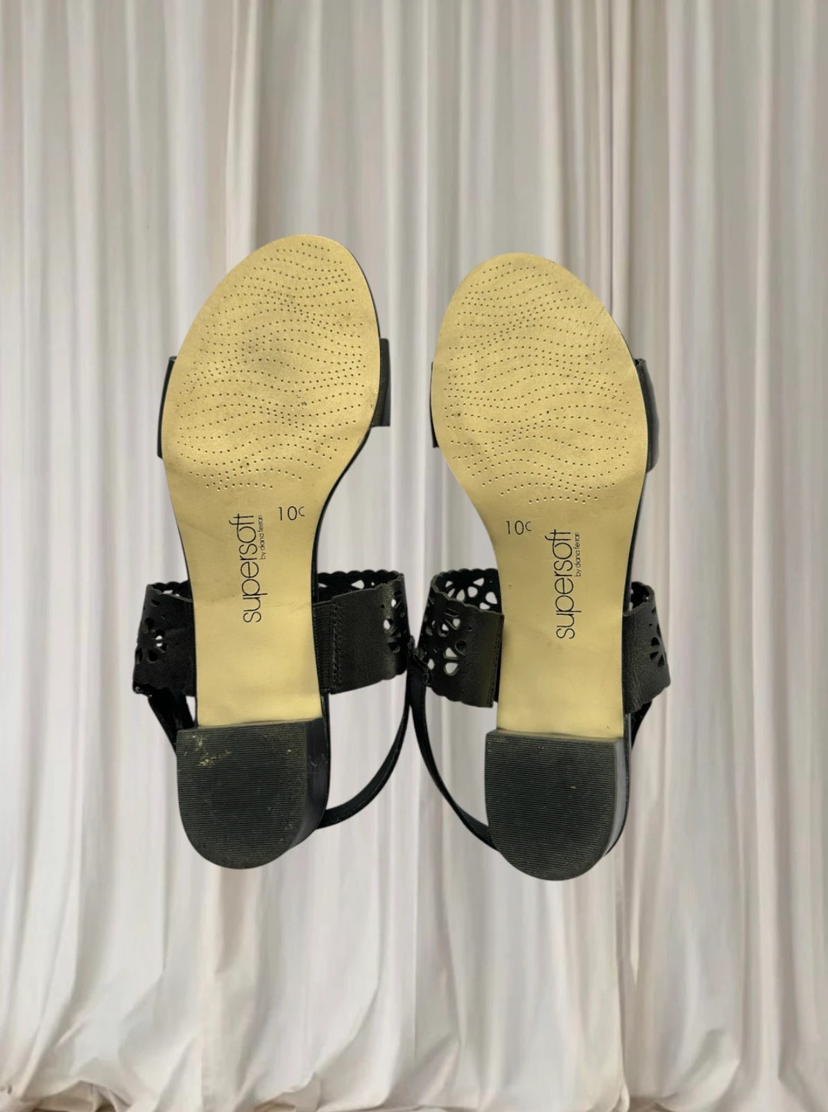 Supersoft by Diana Ferrari Block Heel Sandals - Black Laser Cut Leather 10 - Image 4