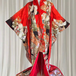 Vintage Japanese Uchikake Furisode Wedding Kimono - Intricate Crane and Floral Embroidery - Image 1