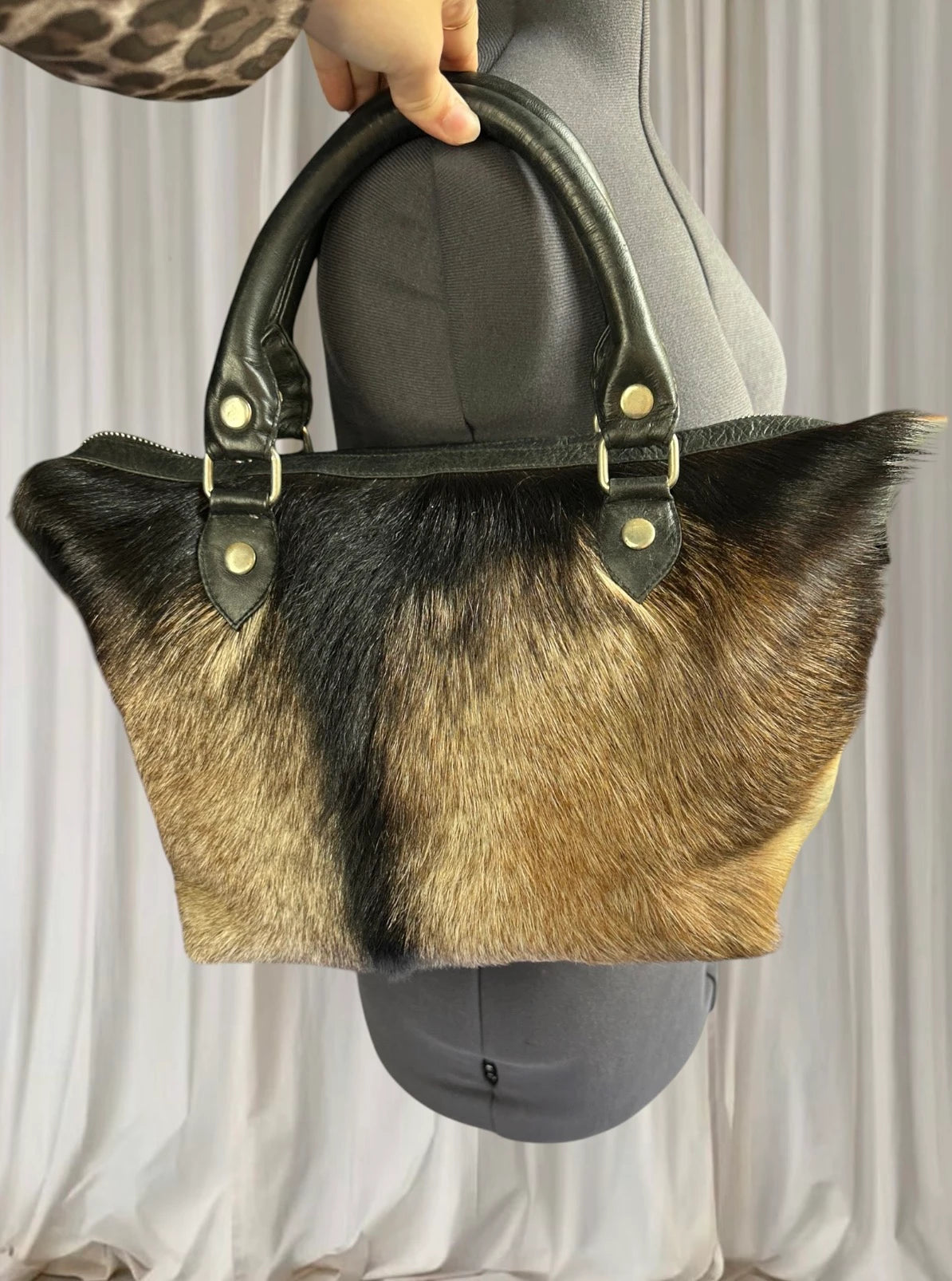 Zuzi Genuine Hair-On-Hide Leather Tote Bag - Textured Animal Print - Image 1