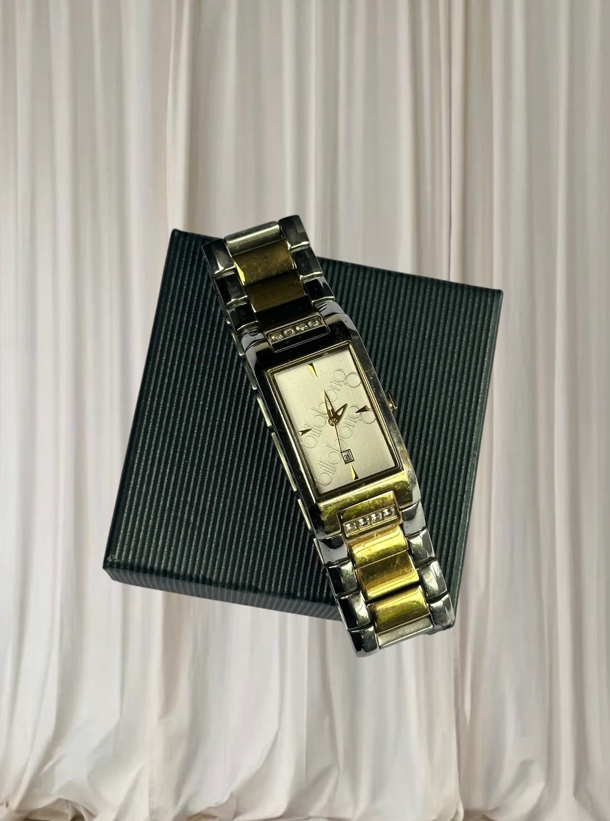 Billabong Women's Rectangular Two-Tone Watch - Gold and Silver Rhinestone - Image 4