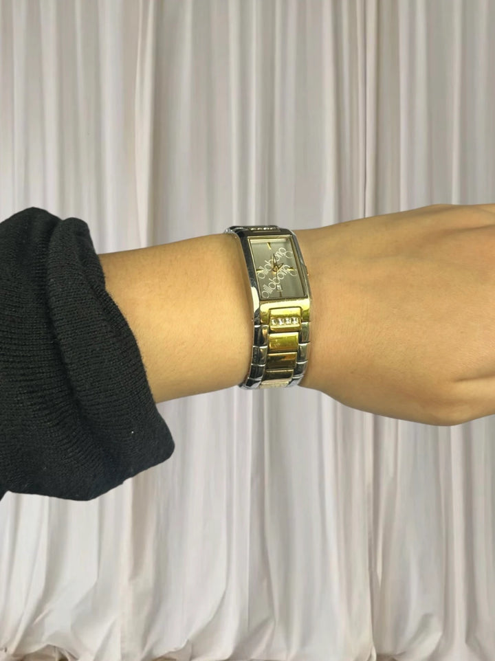 Billabong Women's Rectangular Two-Tone Watch - Gold and Silver Rhinestone - Image 1