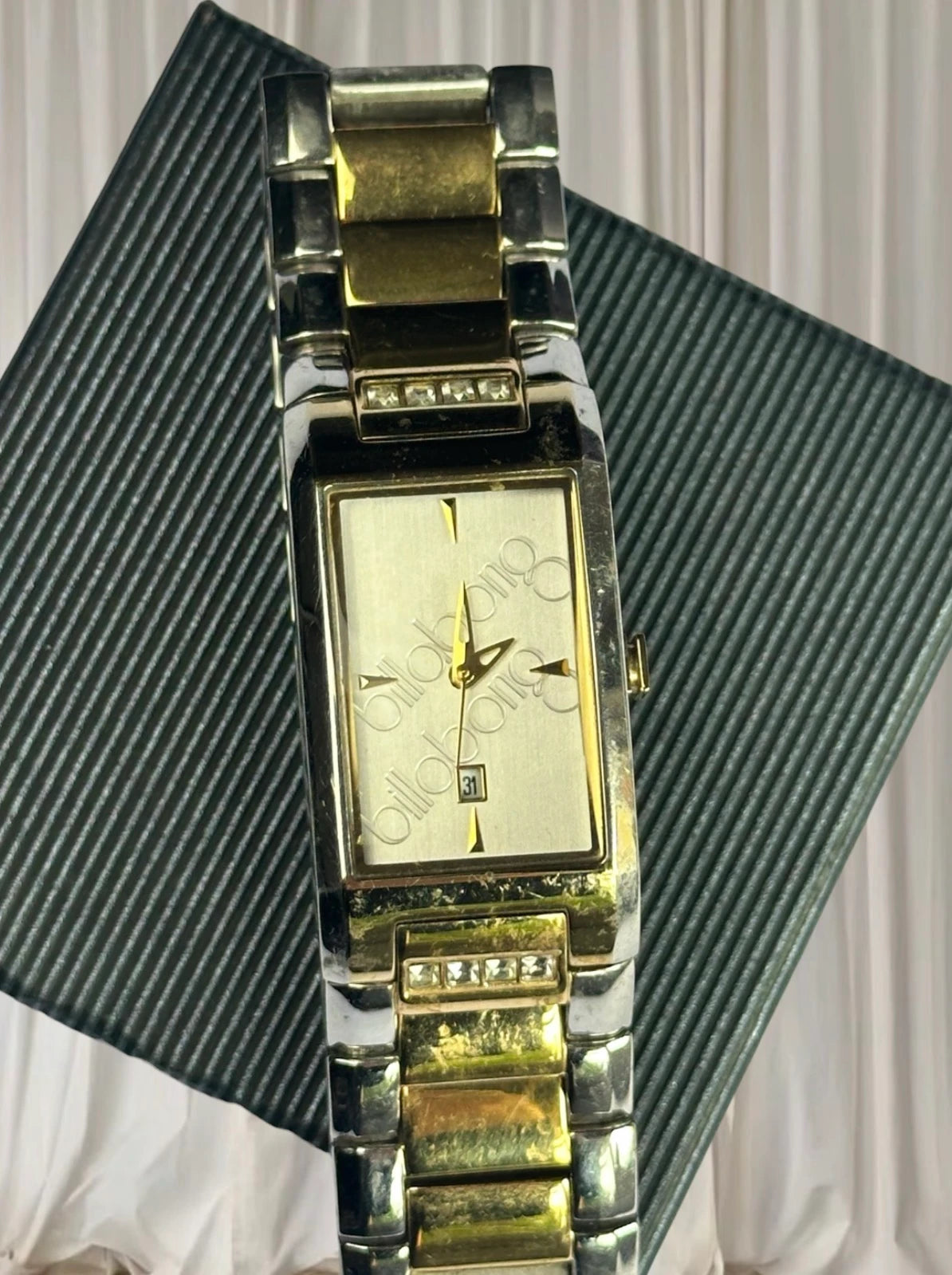 Billabong Women's Rectangular Two-Tone Watch - Gold and Silver Rhinestone - Image 6