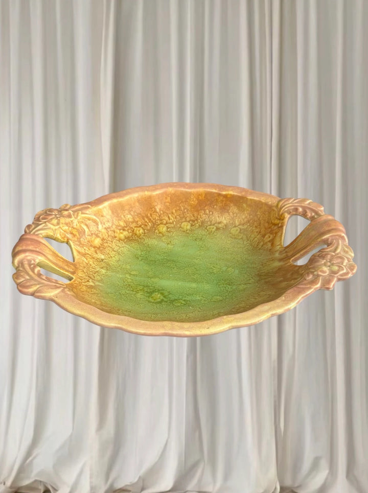 Antique Serving Bowl - Vintage Art Deco Green and Gold Ceramic Tray - Image 1