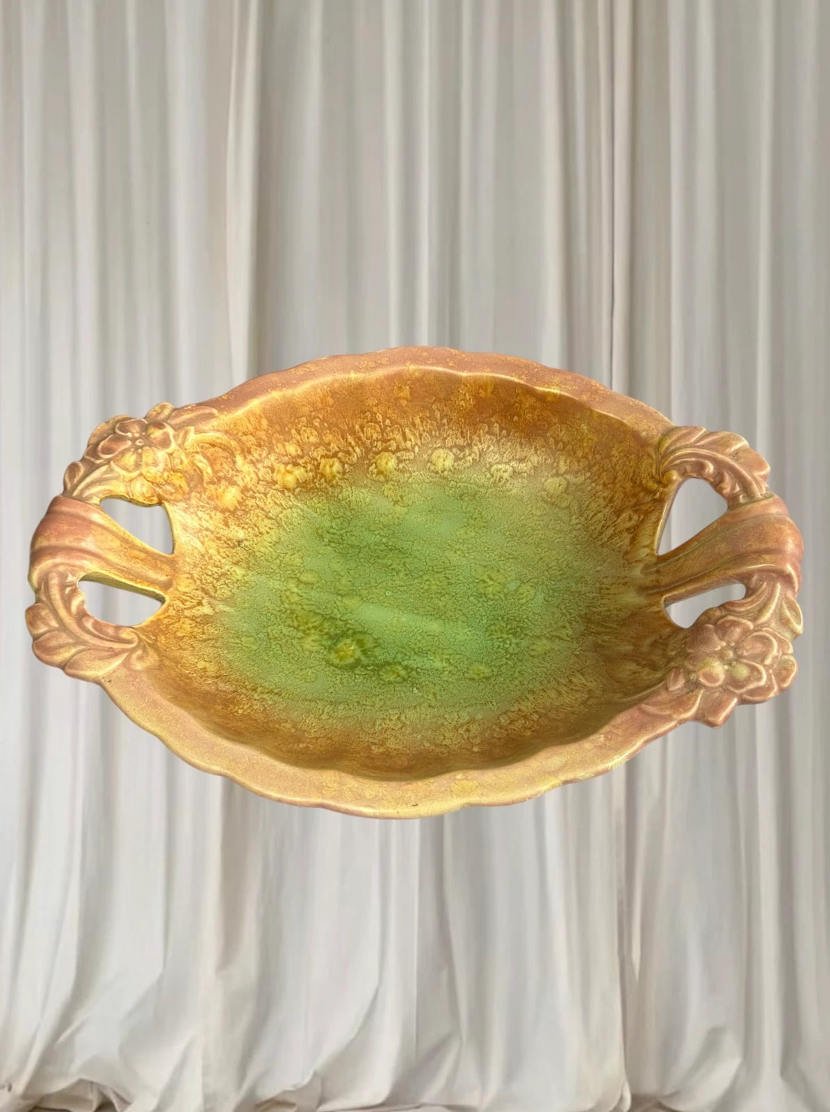 Antique Serving Bowl - Vintage Art Deco Green and Gold Ceramic Tray - Image 2