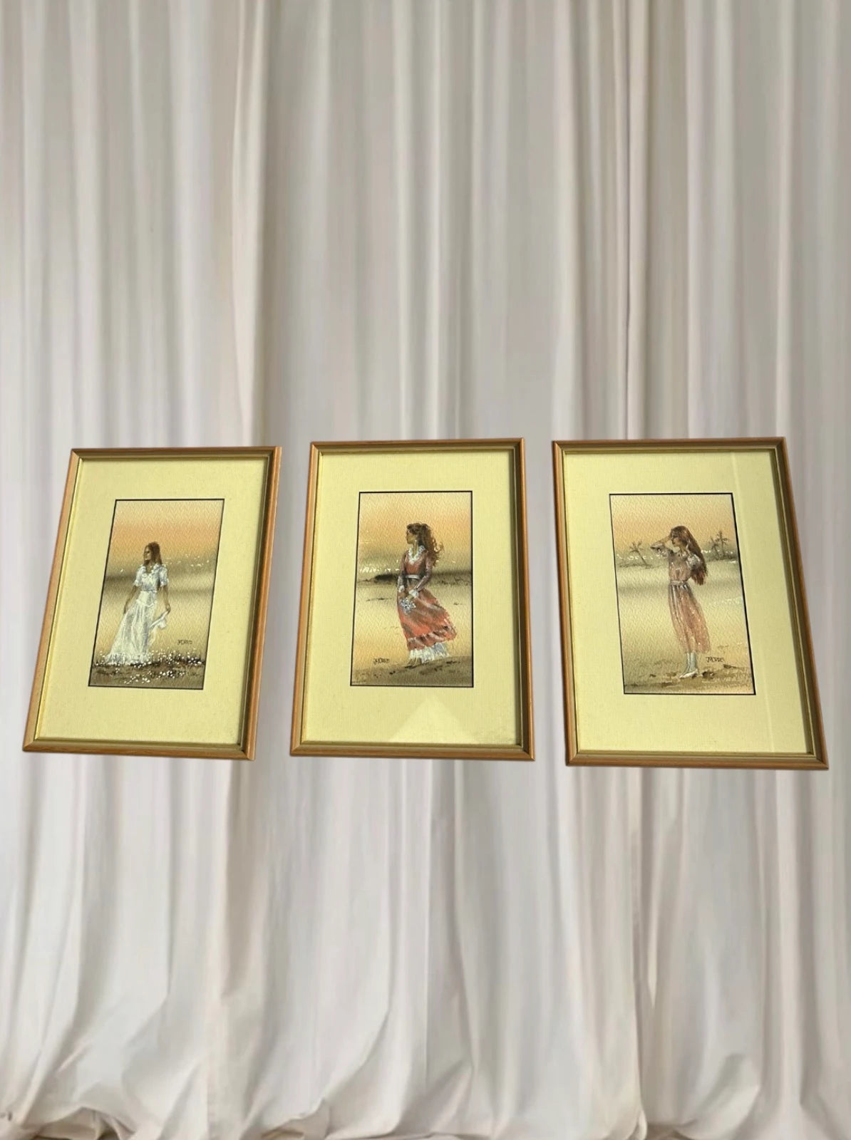 Jeanette Morris Framed Watercolor Prints - Set Of 3 Victorian Art On The Sands - Image 2