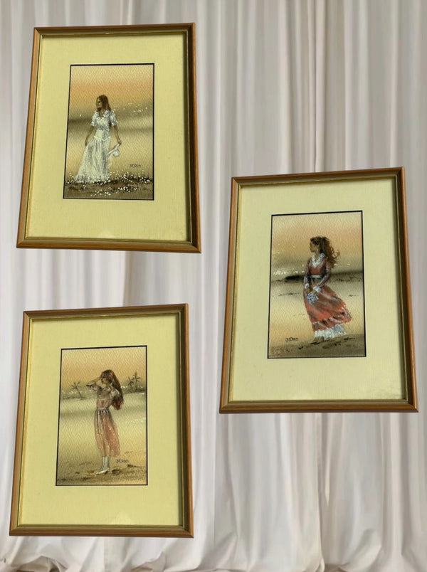 Jeanette Morris Framed Watercolor Prints - Set Of 3 Victorian Art On The Sands - Image 1