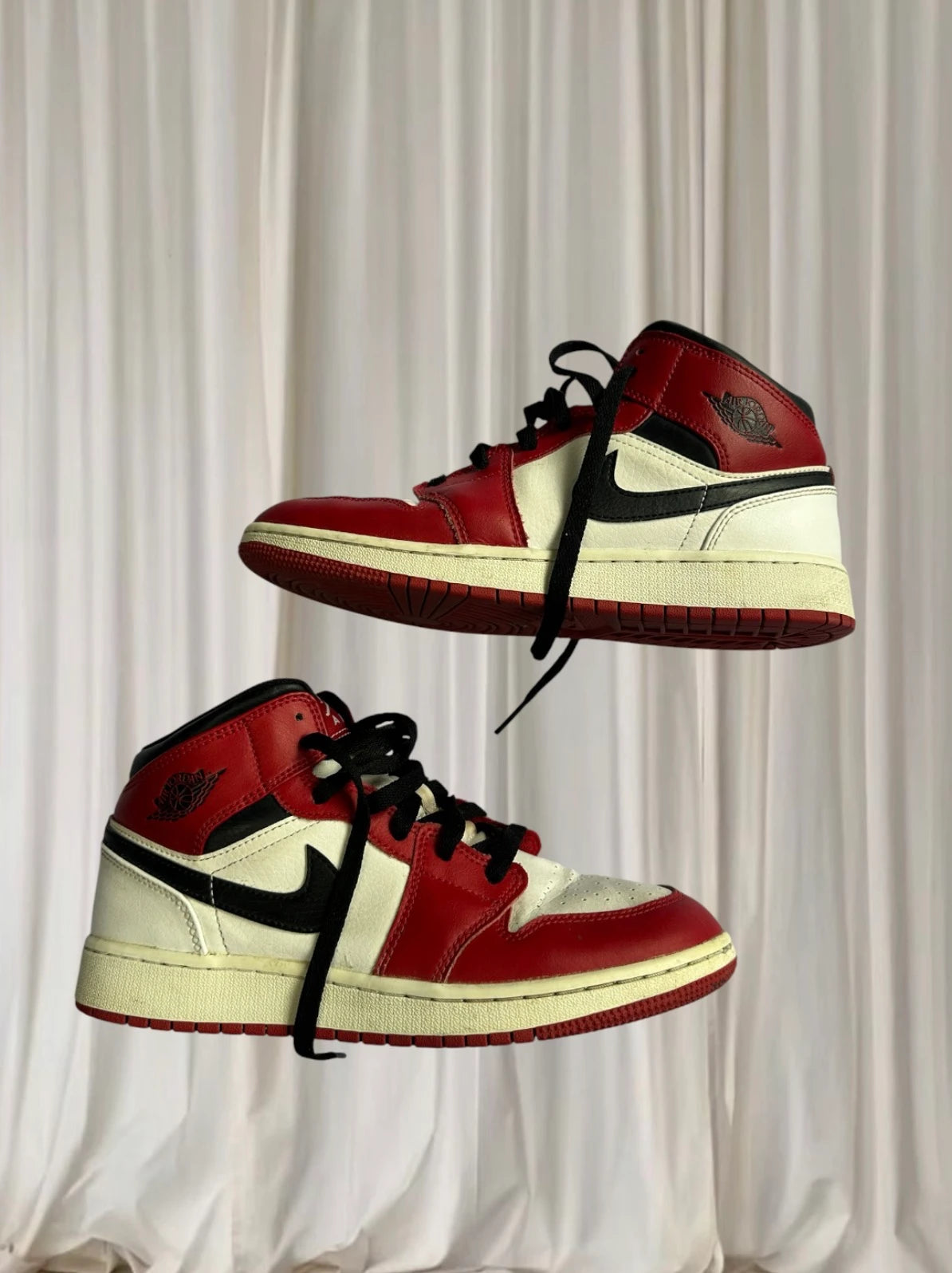 Nike Air Jordan 1 Mid Sneakers - Iconic Gym Red Black White Youth Size 6.5Y - Image 2