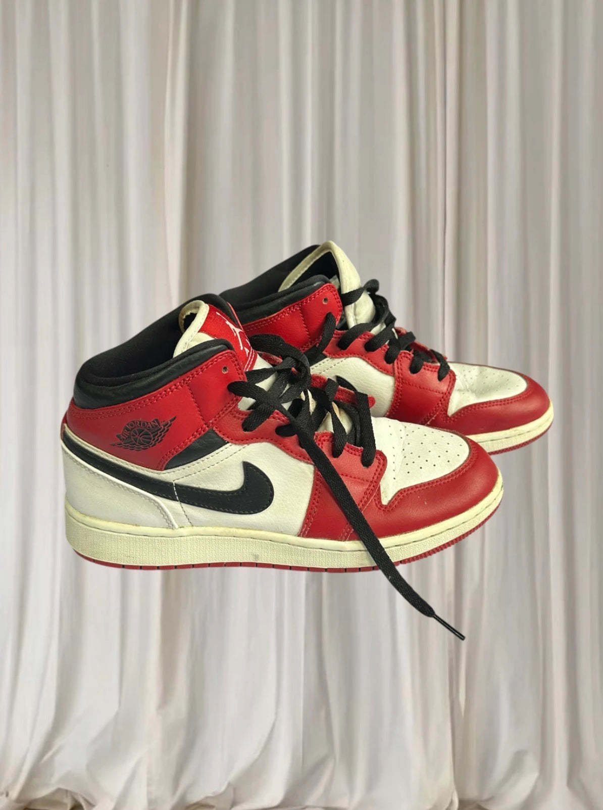 Nike Air Jordan 1 Mid Sneakers - Iconic Gym Red Black White Youth Size 6.5Y - Image 3