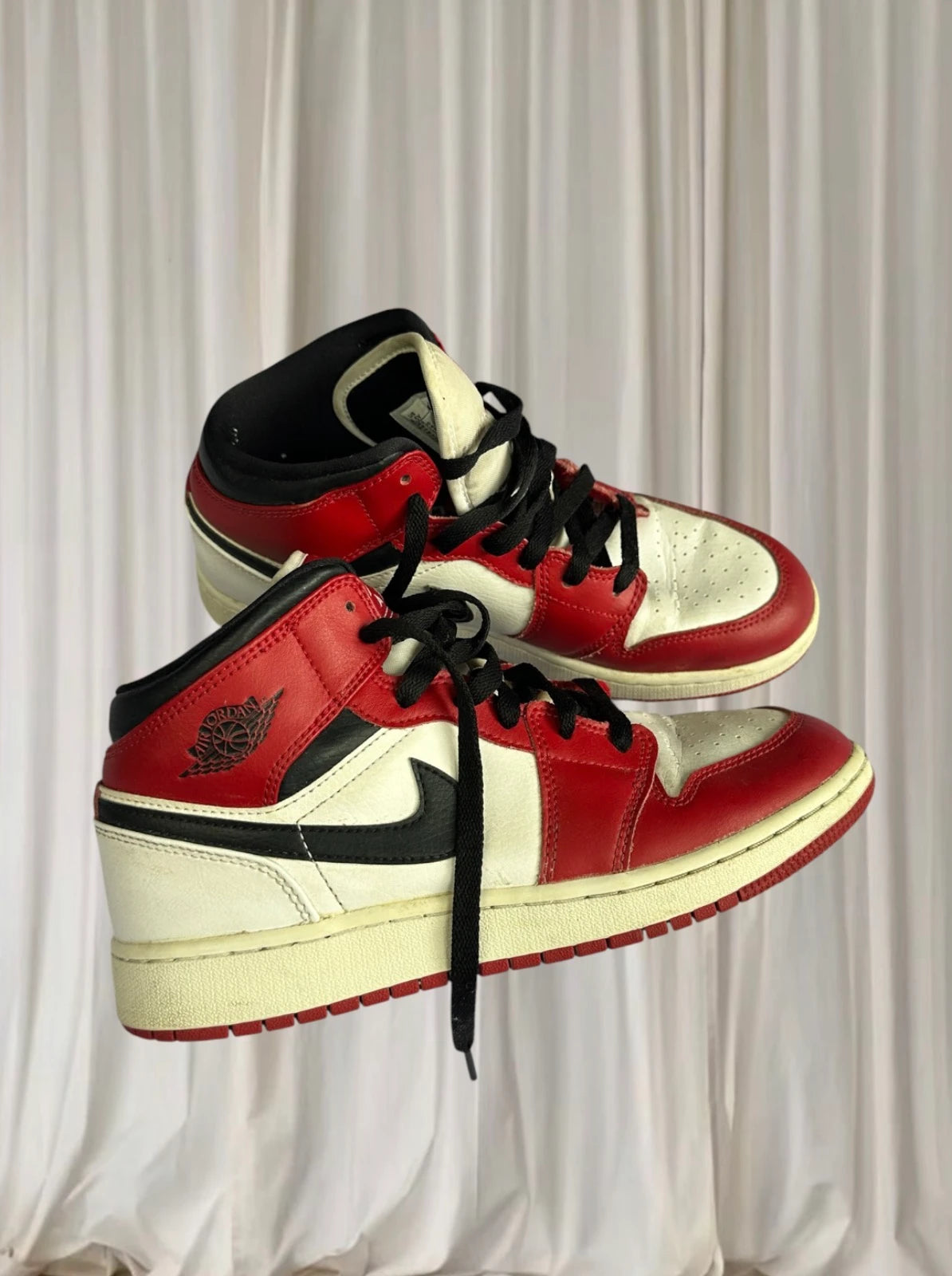 Nike Air Jordan 1 Mid Sneakers - Iconic Gym Red Black White Youth Size 6.5Y - Image 1