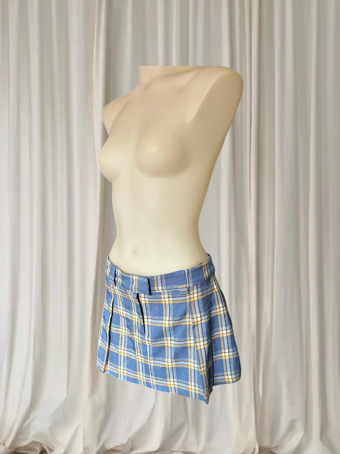Neon Hart Y2K Pleated Mini Skirt - Blue and Yellow Tartan Plaid S - Image 2