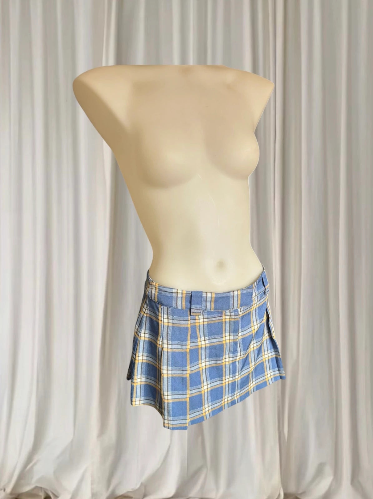 Neon Hart Y2K Pleated Mini Skirt - Blue and Yellow Tartan Plaid S - Image 3