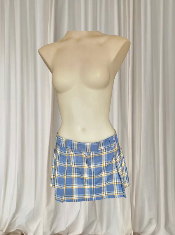 Neon Hart Y2K Pleated Mini Skirt - Blue and Yellow Tartan Plaid S - Image 1