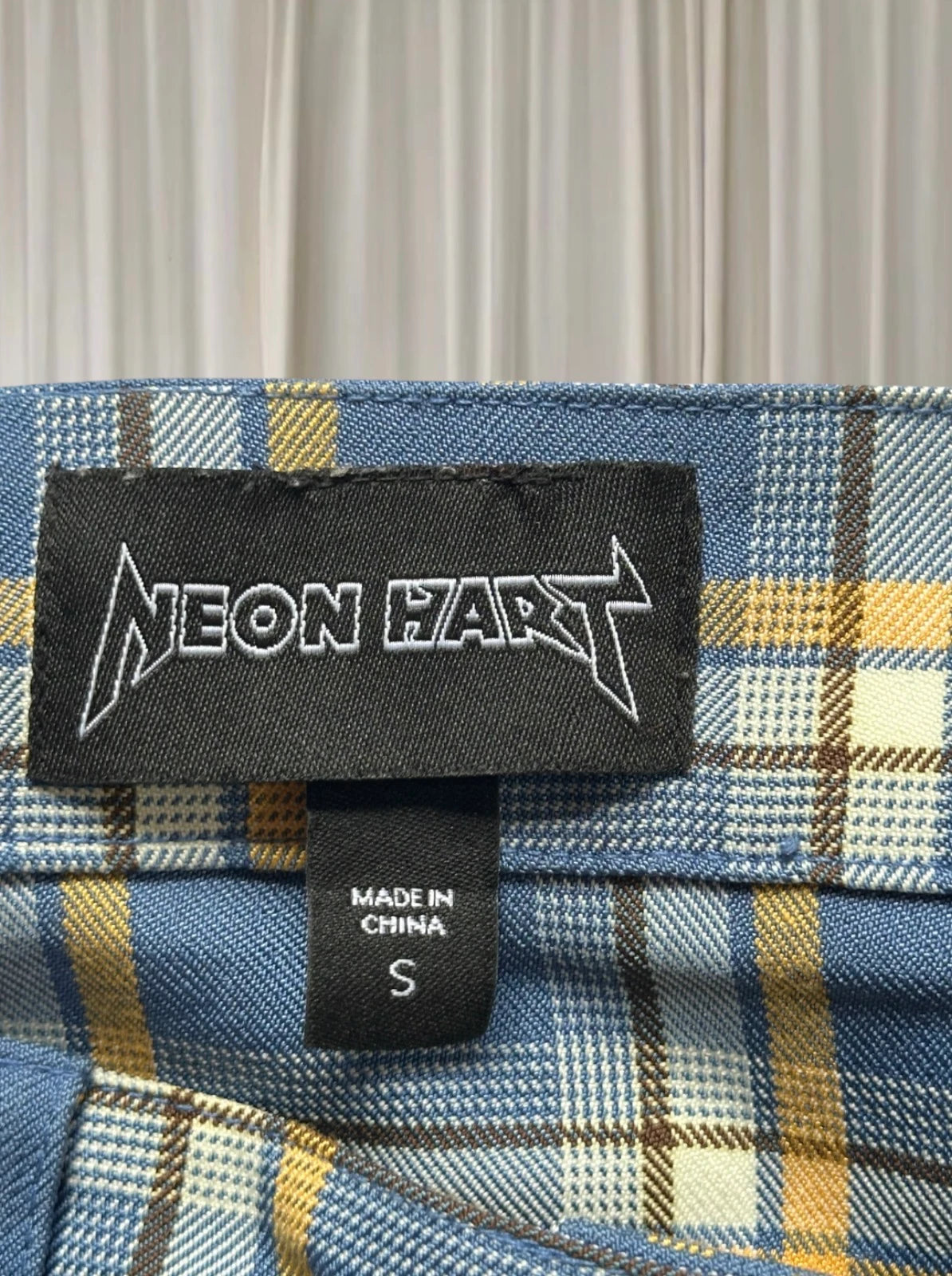 Neon Hart Y2K Pleated Mini Skirt - Blue and Yellow Tartan Plaid S - Image 5