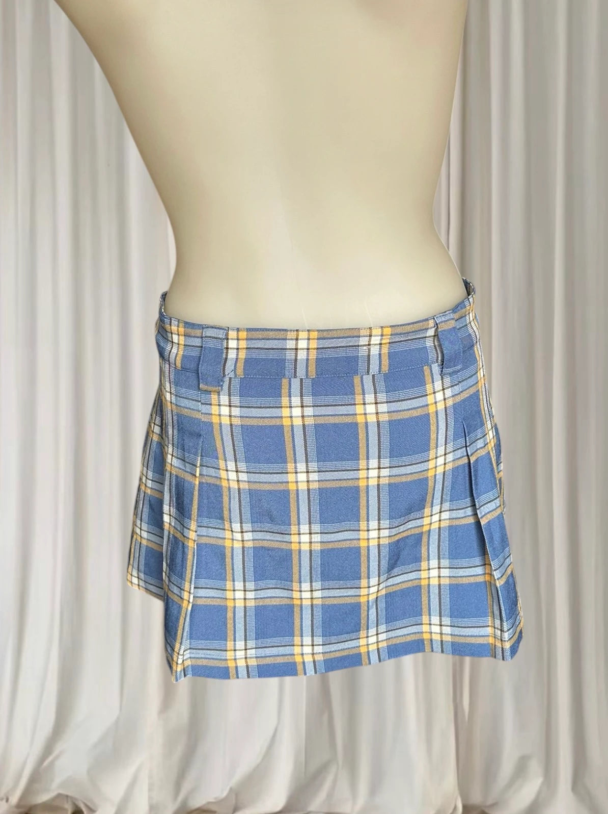 Neon Hart Y2K Pleated Mini Skirt - Blue and Yellow Tartan Plaid S - Image 4