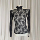 Lucky 13 Lace Top - Gothic Paisley Mock Neck Long Sleeve - Image 1