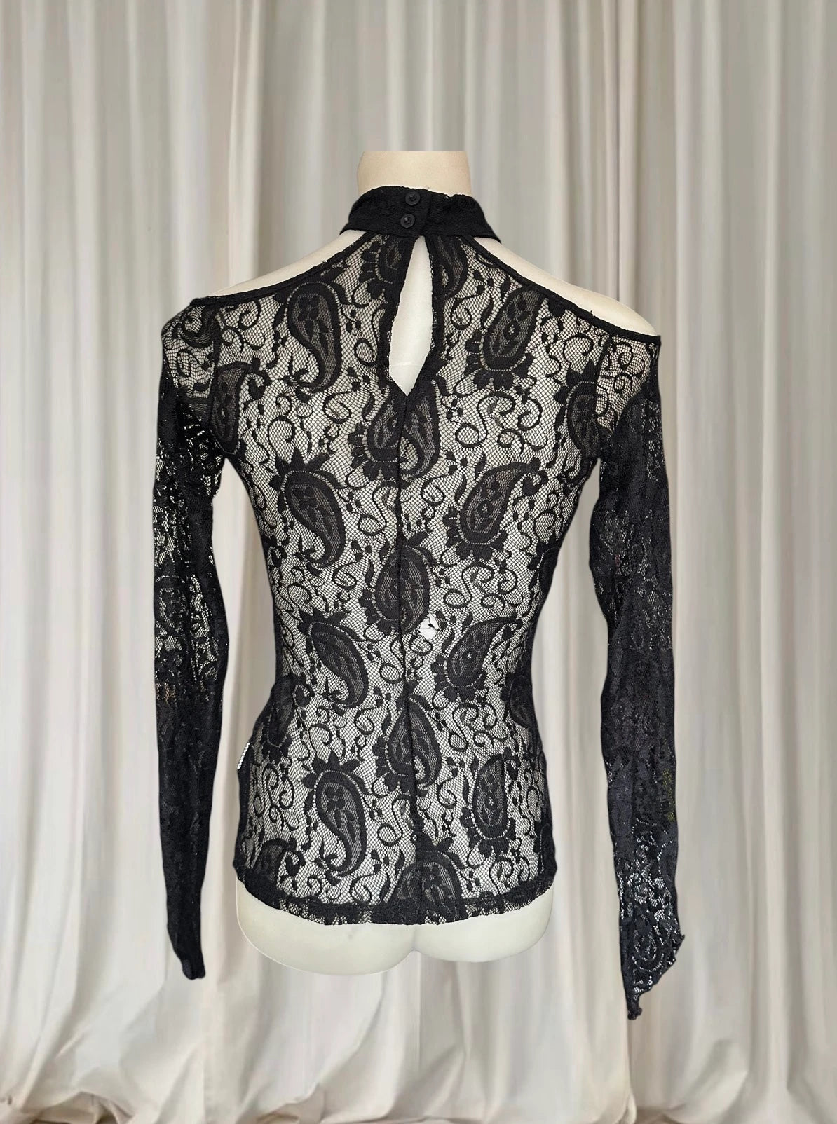 Lucky 13 Lace Top - Gothic Paisley Mock Neck Long Sleeve - Image 6