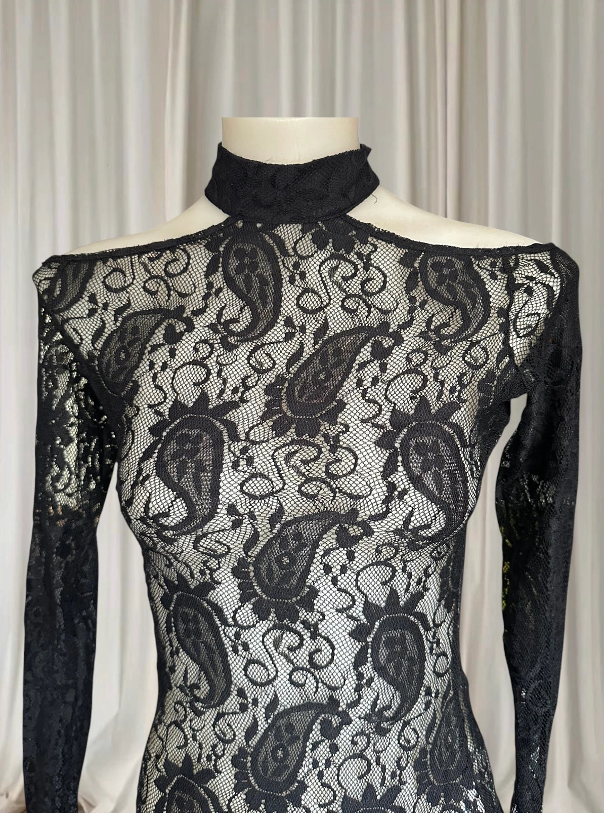 Lucky 13 Lace Top - Gothic Paisley Mock Neck Long Sleeve - Image 4