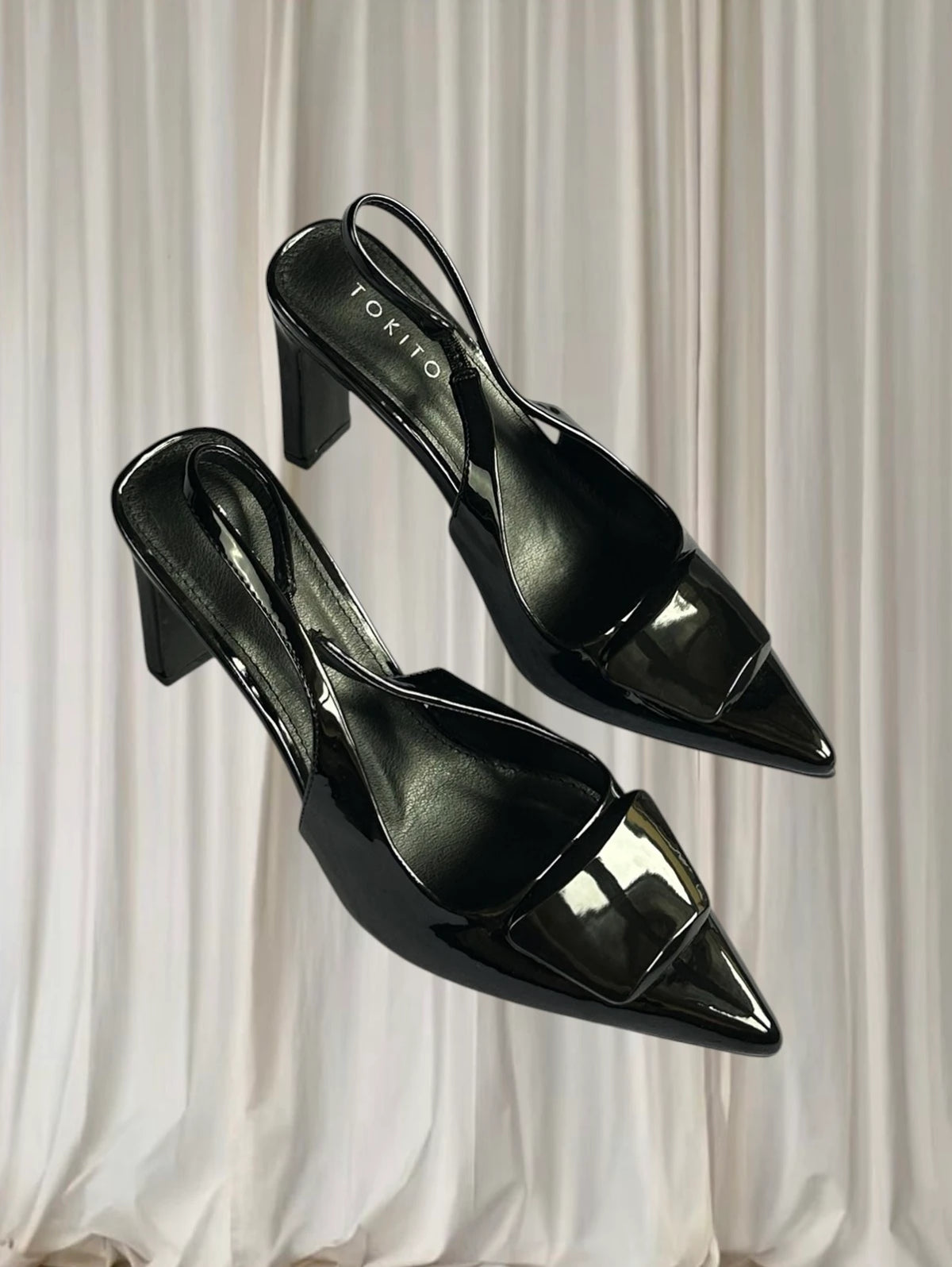 Tokito Slingback Heels - Elegant Black Patent Pointed Pumps AU6 - Image 1