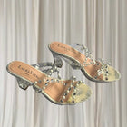 Laura Vita Block Heel Sandals - Rhinestone and Pearl Embellished Clear Straps 37 - Image 1