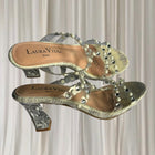 Laura Vita Block Heel Sandals - Rhinestone and Pearl Embellished Clear Straps 37 - Image 4