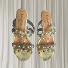 Laura Vita Block Heel Sandals - Rhinestone and Pearl Embellished Clear Straps 37 - Image 5