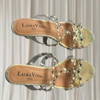 Laura Vita Block Heel Sandals - Rhinestone and Pearl Embellished Clear Straps 37 - Image 3