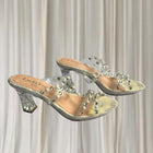 Laura Vita Block Heel Sandals - Rhinestone and Pearl Embellished Clear Straps 37 - Image 2