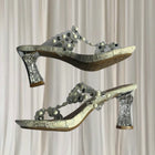Laura Vita Block Heel Sandals - Rhinestone and Pearl Embellished Clear Straps 37 - Image 6