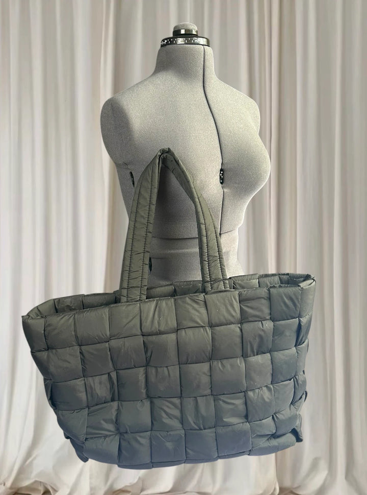 Country Road Padded Woven Tote Bag - Oversized Black Carryall Overnight Bag - Image 1