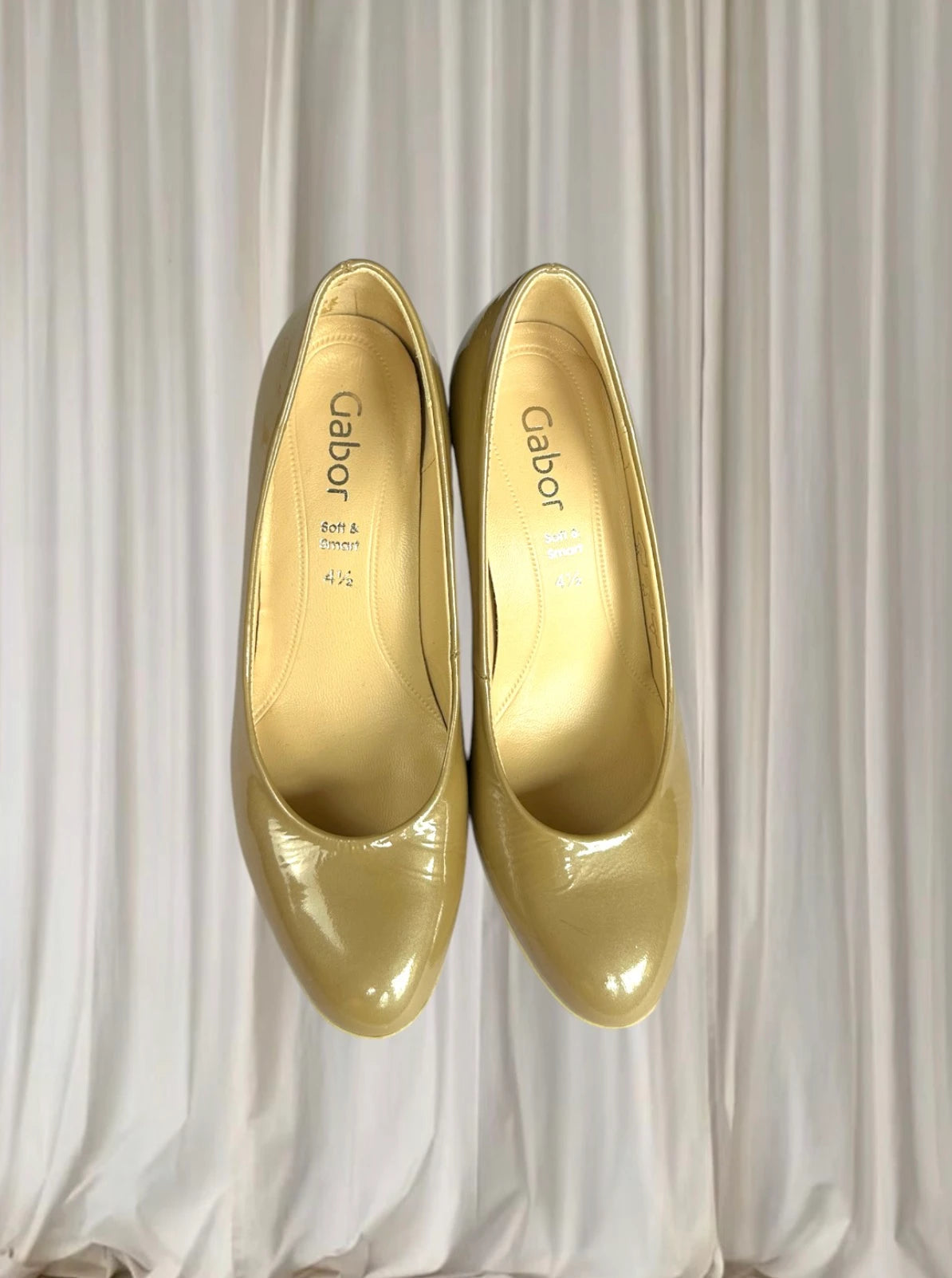Gabor Patent Leather Platform Pumps - Beige High Heels 4.5 - Image 3