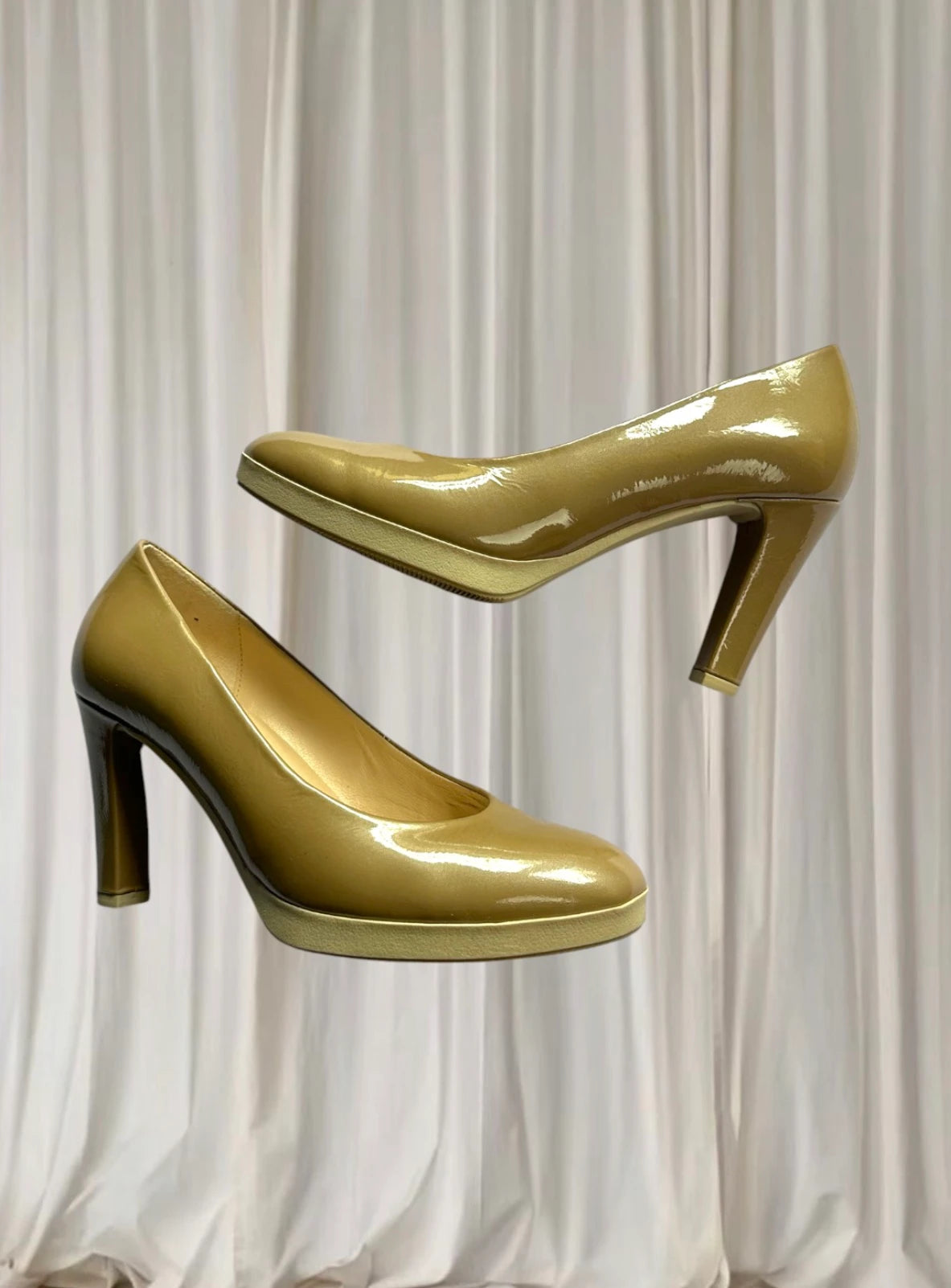 Gabor Patent Leather Platform Pumps - Beige High Heels 4.5 - Image 5