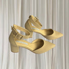 Pied à Terre Block Heel Pumps - Elegant Beige Pointed Toe Ankle Strap 7AU - Image 1