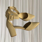 Pied à Terre Block Heel Pumps - Elegant Beige Pointed Toe Ankle Strap 7AU - Image 2