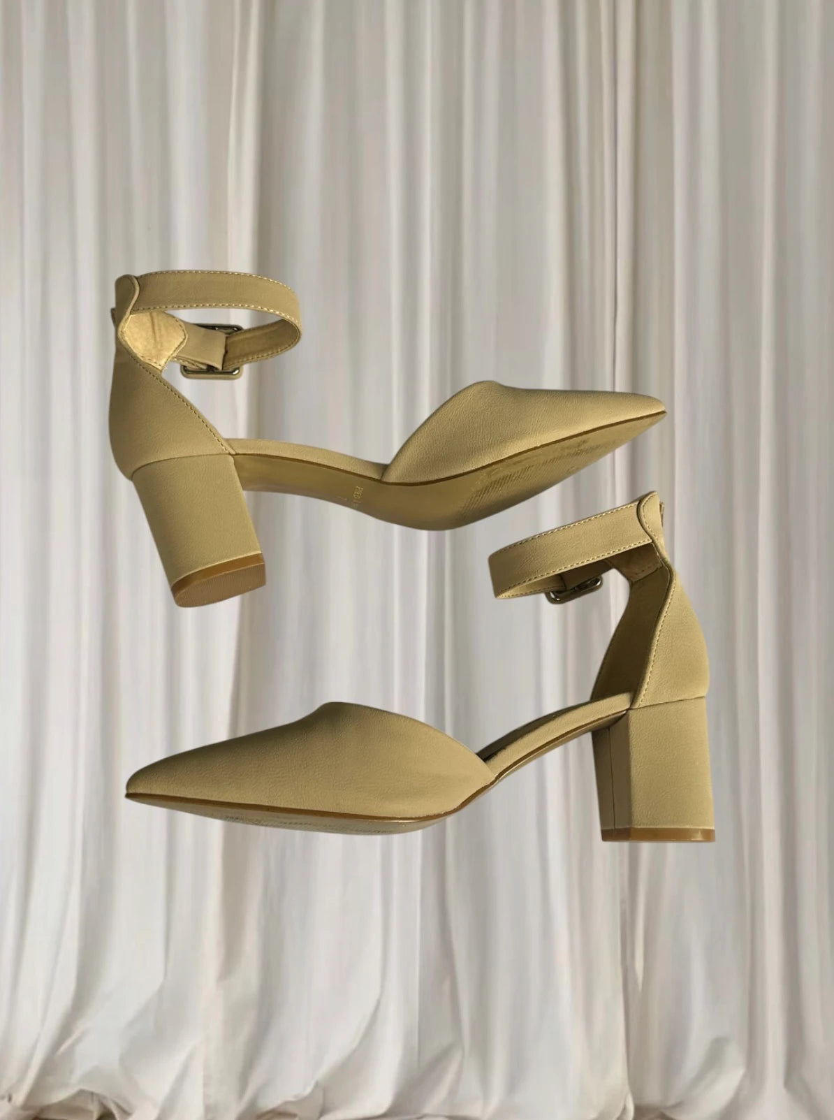 Pied à Terre Block Heel Pumps - Elegant Beige Pointed Toe Ankle Strap 7AU - Image 4