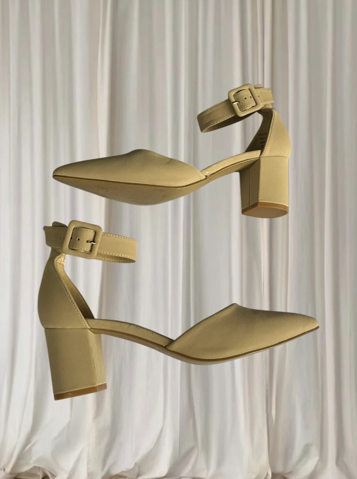 Pied à Terre Block Heel Pumps - Elegant Beige Pointed Toe Ankle Strap 7AU - Image 5