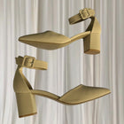 Pied à Terre Block Heel Pumps - Elegant Beige Pointed Toe Ankle Strap 7AU - Image 5